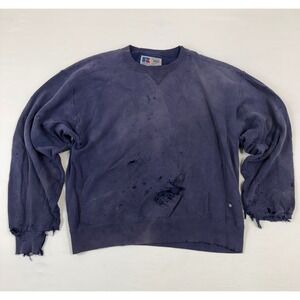 Vintage Russell Athletic High Cotton Sweatshirt Navy Blue Made in USA Thrashed L